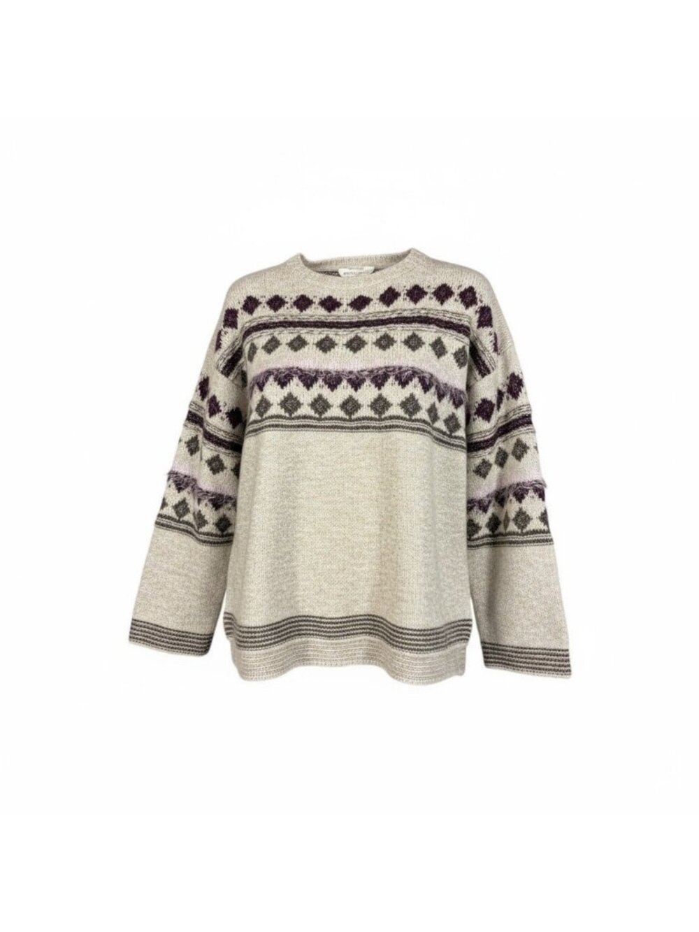 Womens Sweater Size Large Time & Tru Gray Fair Isle Sweater Crewneck Soft Knit